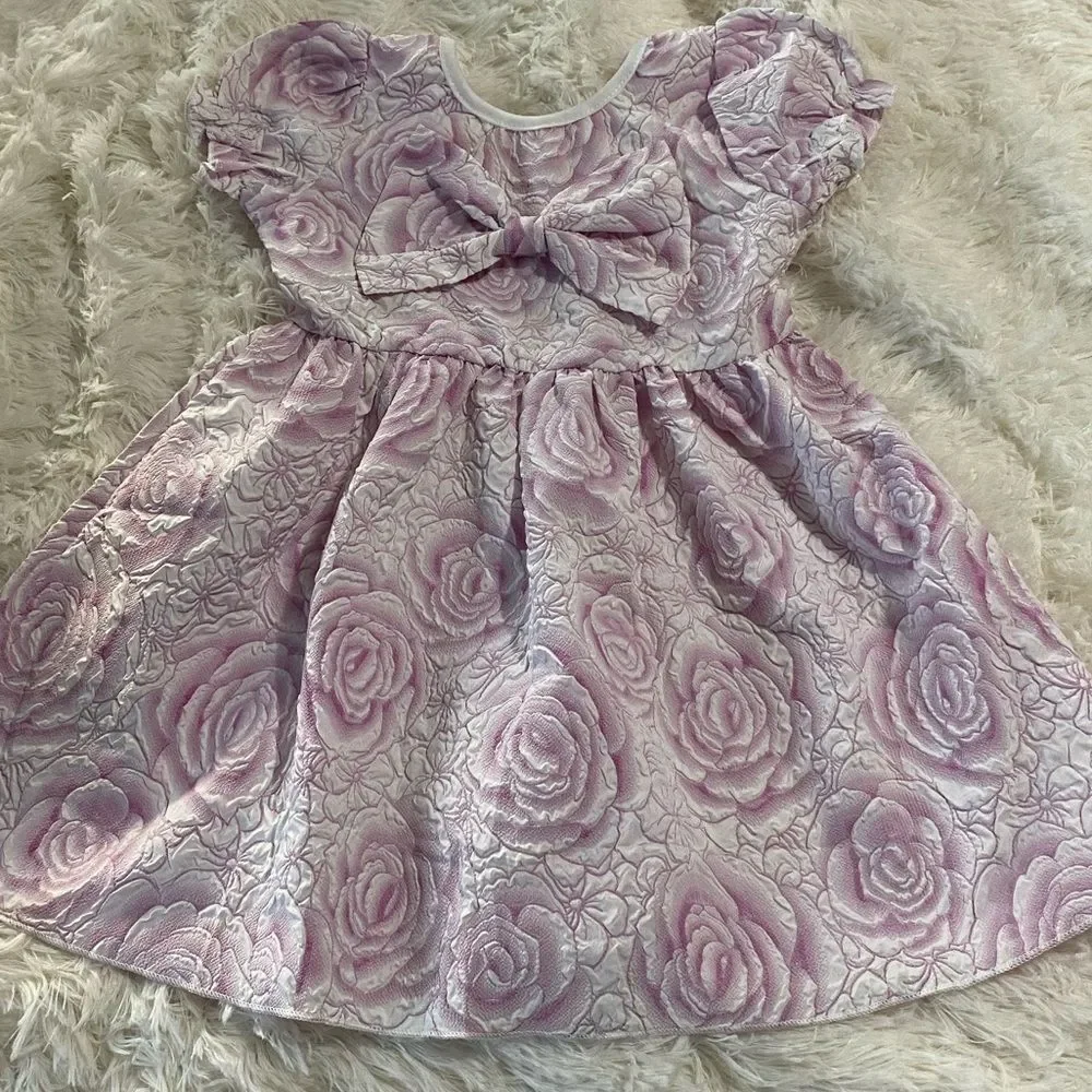 Toddler pink and white flower print dress with matching hat NWOT